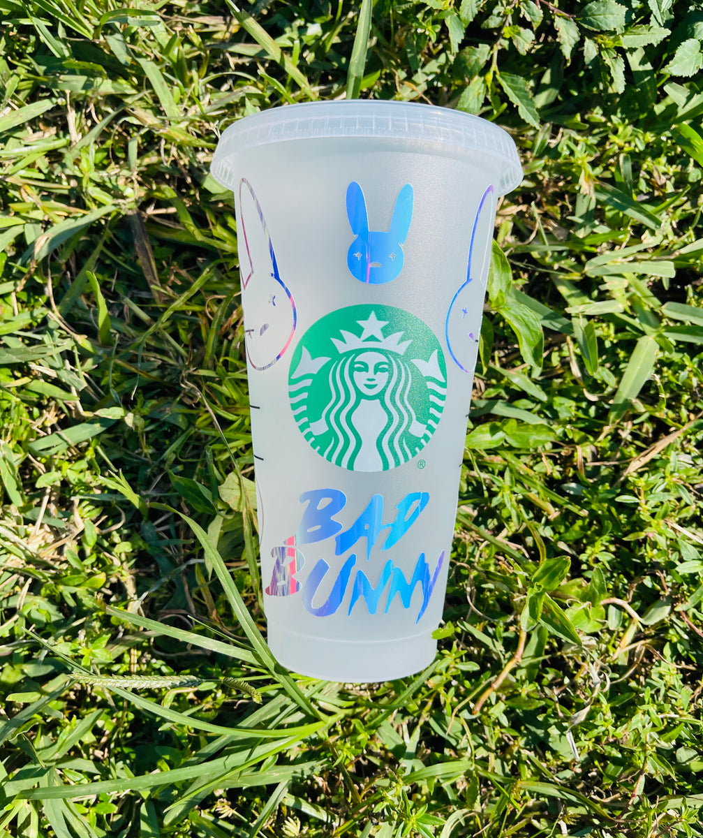 Bad bunny Starbucks cups. Custom straw toppers now available!! 😌🐰  👉🏽Swipe to see the details on the star topper . . . . Svg file:…