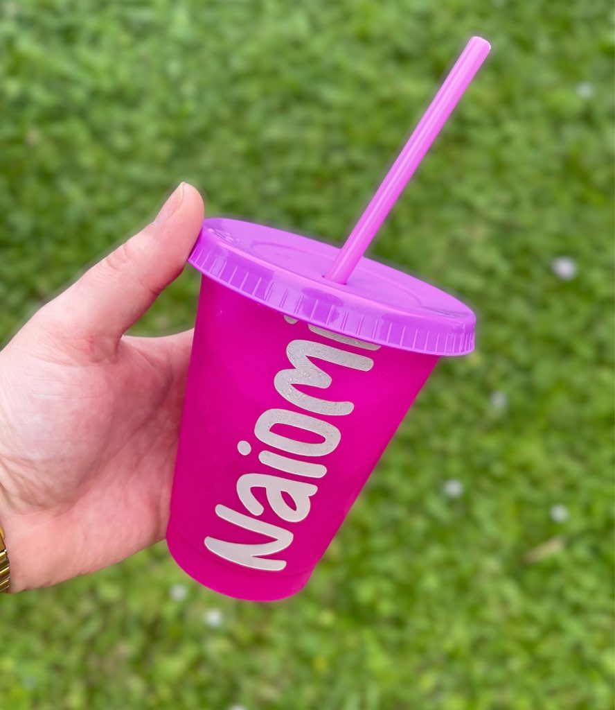 Personalized Pink and Purple Color Changing Cup With Straw